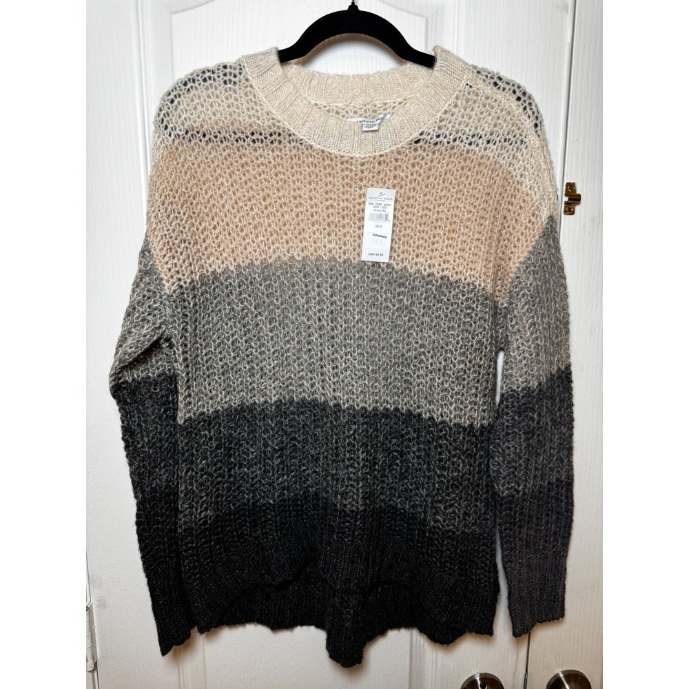 American Eagle Womens Colorblock Striped Crochet Knit Wool Blend Sweater - Picture 2 of 6